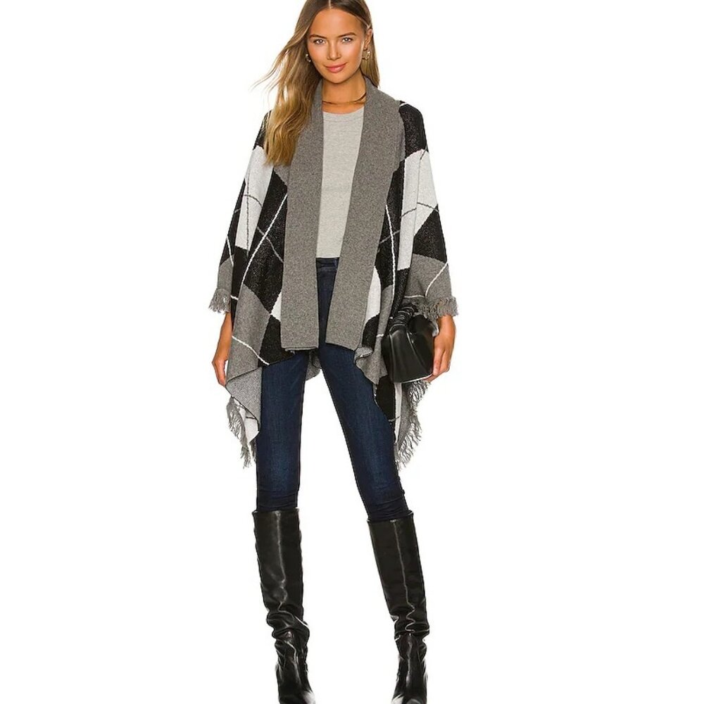 L'AGENCE Jaclyn Argyle wool Blend Poncho/Cape - Picture 2 of 14